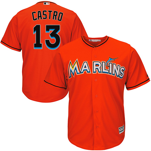 Marlins #13 Starlin Castro Orange Cool Base Stitched Youth MLB Jersey - Click Image to Close